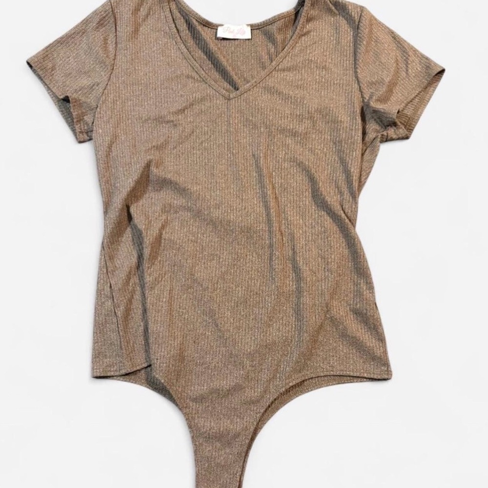 Pink Lily Brown Ribbed Bodysuit